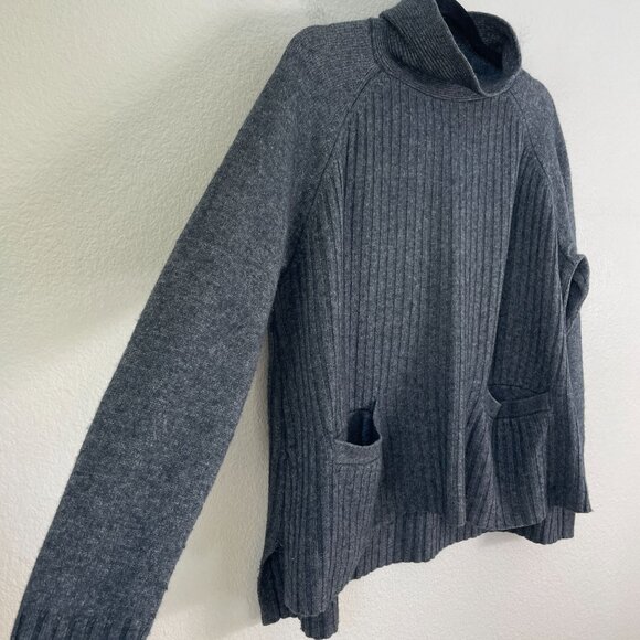 Toad & Co Womens Large Ribbed Gray Sweater Non Mulesed Lambswool Blend High Neck - Picture 7 of 12